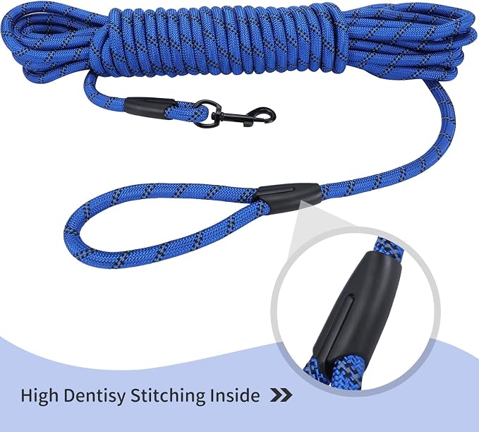 Long Dog Leash for Training 50Ft-Reflective Nylon Rope with Swivel Hook-Recall Agility Lead for Large Small Medium Dogs Outside Walking Hiking-Royal Blue - Image 5