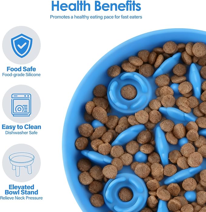 Silicone Slow Feeder Cat Bowl with Detachable Stand, Blue | Elevated Cat Bowls for Dry and Wet Food, Non-Slip Puzzle Food Bowl for Puppies & Cats, Digestion Anti Vomit - Image 5