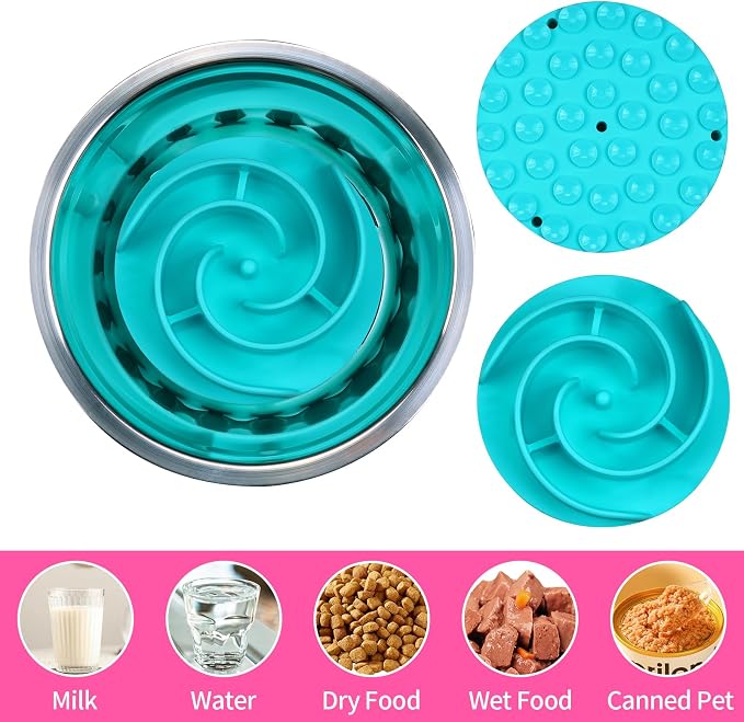 Slow Feeder Dog Bowls Insert, Bestalk Soft Silicone Slow Eating Feeder Insert with Suction Cups for Small, Medium and Large Dogs, Fit into Basic and Elevated Dog Bowls, Teal - Image 7