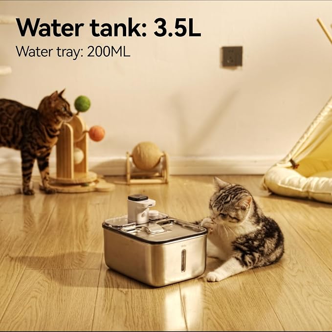 Automatic Stainless Steel cat Water Fountain for Pets Indoor, Wireless Metal Dispenser, Cordless Battery Operated Dog Drinking Fountains, Rechargeable Waterer with Motion Sensor, Black,3.5L 6 Filters - Image 8