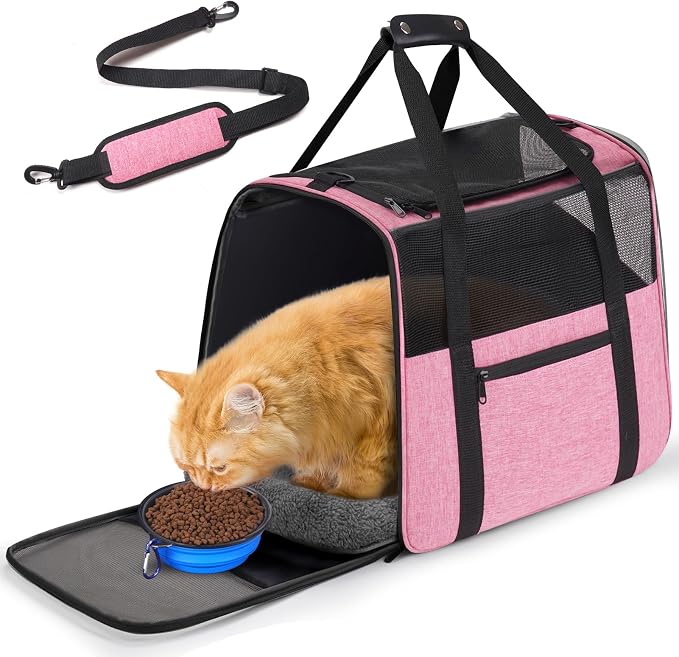 JUNGYOUN Premium ​Cat Carrier - ​Pet Carrier for Cat & Small Dogs up to 15lbs - ​Airline Approved Travel Dog Carrier with Anti-Escape Zippers, Collapsible Travel Bowl & Padded Strap by JUNGYOON