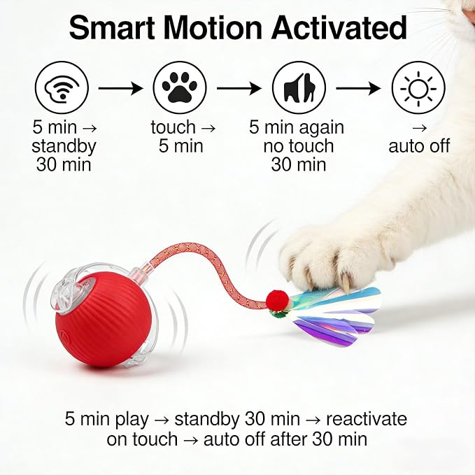 Interactive Cat Toy Ball, Smart Moving Pet Toy for Cats & Dogs | cat toys for indoor cats | speedy tail 2.0 cat toy|cat teaser toy|interactive motion activated cat toys| stimulating cat toys - Image 3