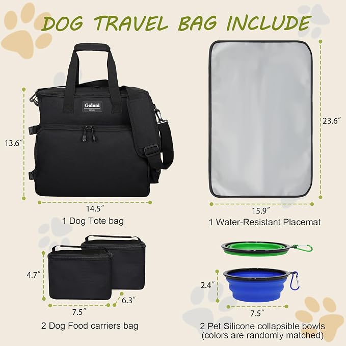 Dog Travel Bag Airline Approved–Pet Travel Tote with Collapsible Bowls,Food Containers & Feeding Mat–Multi-Pocket Organizer for Dogs & Cats, Durable & Water-Resistant for Hiking,Trips,Outdoors - Image 3