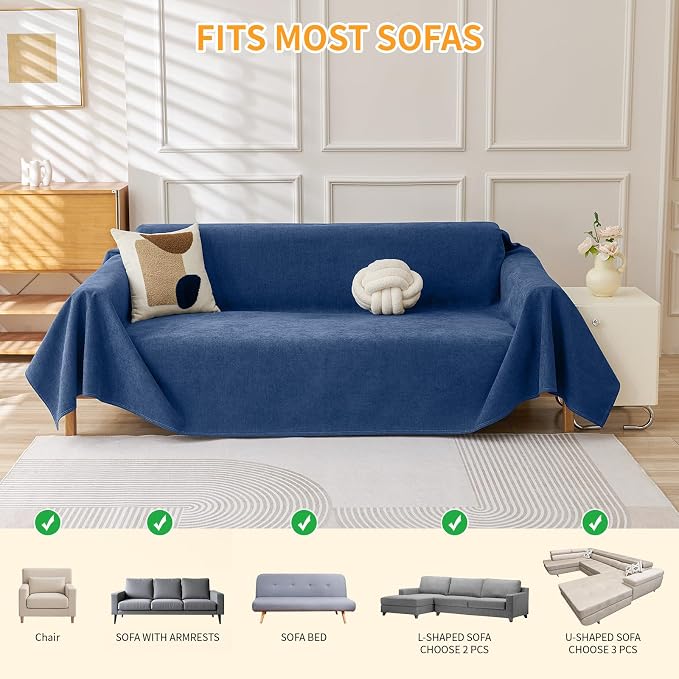 Deep Dream Cat-Scratch Resistant Couch Cover, Waterproof Sofa Cover for 3 Cushion Couch Washable, Pet Friendly Couch Protectors Anti Slip Thickened Love Seat Slipcovers for Dogs Pets,71" x 134",Blue - Image 6