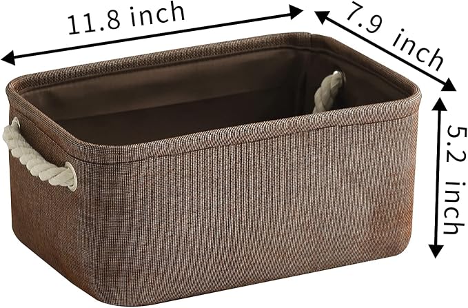 TheWarmHome Storage Basket for Organizing - 12x8x5 inch Small 6 Pack Collapsible Storage Bin for Shelves with Handles, Canves Storage Box for Cloth Closet Organizer Gift Toy (Brown) - Image 6