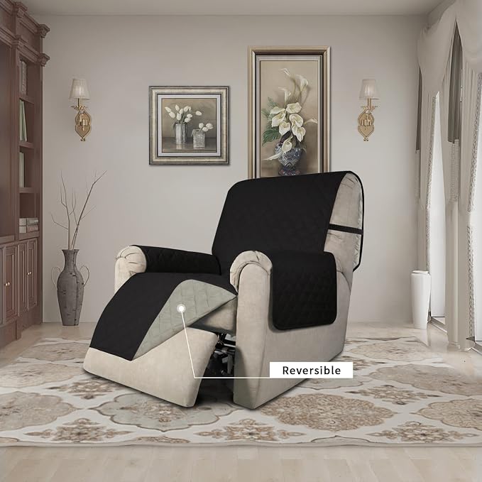 Easy-Going Reversible Couch Cover, Recliner 22 in, Black/Beige | Machine Washable Slipcover For Dogs, Water Resistant Furniture Mat For Living Room, Non-Slip Sofa Cover, Pet Friendly - Image 2