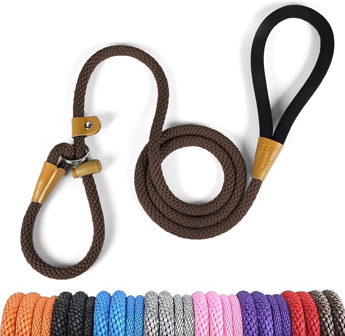 Dog Leash Slip Lead Braided Rope Pet Training Loop Leashes 5ft 6ft 8ft | Lynxking Strong Heavy Duty 1/2" 3/8", Durable Padded Handle No Pull Basic Training Nylon Lead,Small Medium Large Dogs Puppy by Lynxking