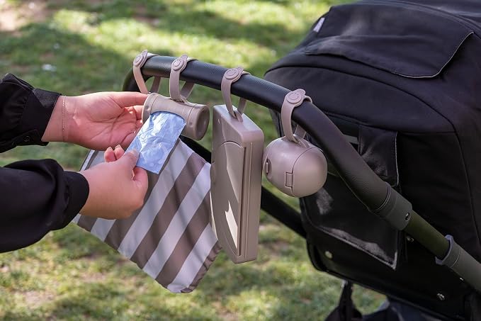 Ubbi Retractable On-the-Go Bag Dispenser for Baby Travel, Diaper Bag Accessory Must Have for Newborns, Helpful Baby Accessory, Taupe (Pack of 5) - Image 4