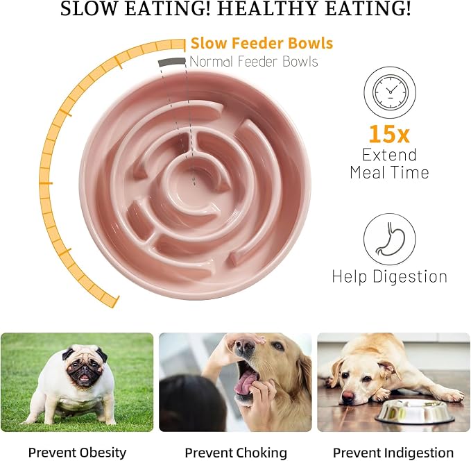 Ceramic Slow Feeder Dog Bowl,1.5 Cups Pet Slow Feeder for Small and Medium Breed,Puzzle Dog Food Dish,Anti-Gulping,Stop Bloat,Preventing Choking(Pink) - Image 4