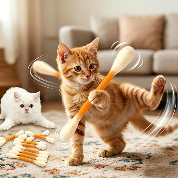 6 PCS Swabs Cat Toys with Catnip,Cat Qtip Toy,Cotton Swabs Cat Toys with Catnip,Durable for Chew,Interactive Kitty Kick Sticks for Cat Lovers Gift,Sturdy Teething Chew Toy (Colorful) - Image 7