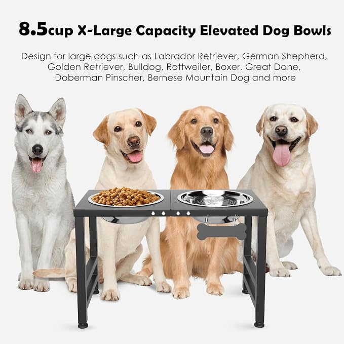ADENGL Elevated Dog Bowls,16inch Tall Pet Bowl Holder, Raised Bowl Stand with 2 Stainless Steel Bowls (68oz) and Spill-Proof Mat, Dog Feeder for Large Extra Large Breeds - Image 2