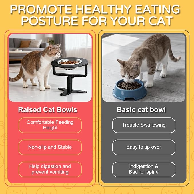 Raised Cat Bowls with Height-Adjustable Stand 15° Tilted Cat Food Bowls Non-Slip Feeder Adjusts to 2.4", 4.02",5.98" with Stainless Steel Bowls Whisker Friendly for Cats and Puppy (Black) - Image 5