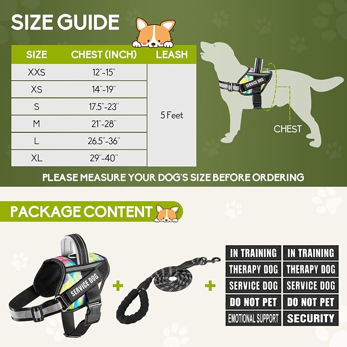Service Dog Vest Harness and Leash Set, Animire in Training Dog Harness with 10 Dog Patches, Reflective Dog Leash with Soft Handle for Small, Medium, Large, and Extra-Large Dogs (Multi-Colored,XL) - Image 4