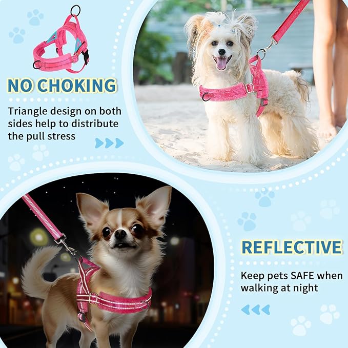 Lukovee Small Dog Harness and Leash Set, No Pull Soft Padded Vest | Both Neck & Chest Adjustable, Reflective, Puppy Harness with 4ft Lightweight Anti-Twist Dog Leash for Small Dogs (Pink, S) - Image 6