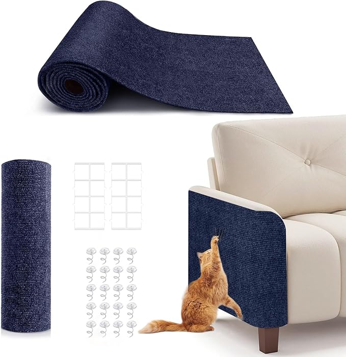 78.7"X15.8" Cat Scratching Mat, Self-Adhesive Cats Carpet, DIY Scratch Furniture Protector for Couch, Sofa, Wall & Doors, Durable Cat Scratch Guards Couch Cats Scratcher from Claws (Dark Blue) by BumaiGo