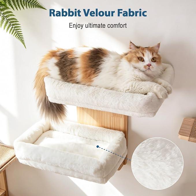 Cat Wall Shelves, 2 Platform Cats Walls Furniture, Tree Shape Kitten Floating Shelf with Soft Cushion Perch, Solid Pine Wood, Suitable for Climb, Play, Nap - Image 2