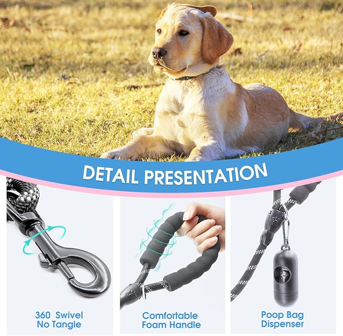 2/4/5/6 FT Dog Leash with Comfortable Padded Handle and Highly Reflective Threads for Small Medium and Large Dogs (4FT-1/2'', Black) - Image 3