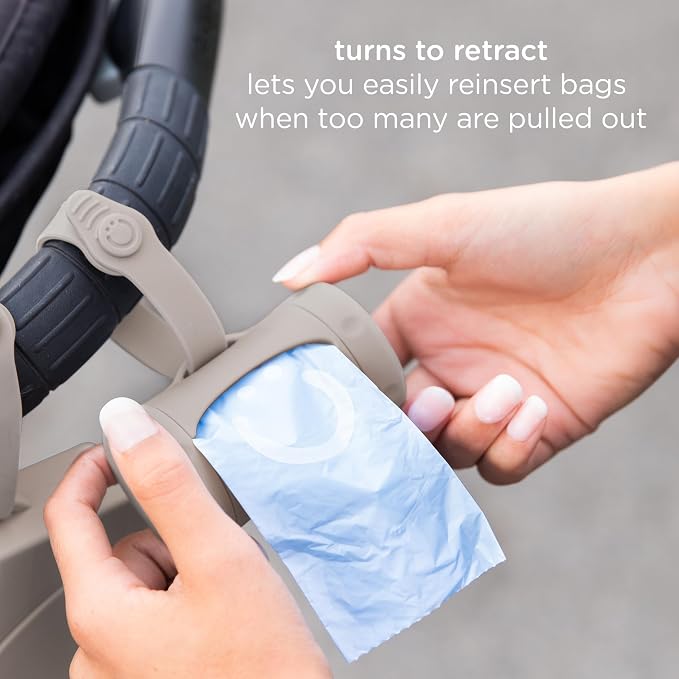 Ubbi Retractable On-the-Go Bag Dispenser for Baby Travel, Diaper Bag Accessory Must Have for Newborns, Helpful Baby Accessory, Taupe (Pack of 12) - Image 3