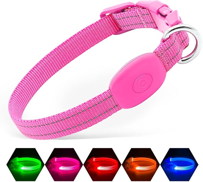 Illumifun LED Dog Collar, USB Rechargeable Light Up Collars, Adjustable Safety Collar Light for Small Dogs Cats Glow in the Dark (Pink, X-Small) by Illumifun