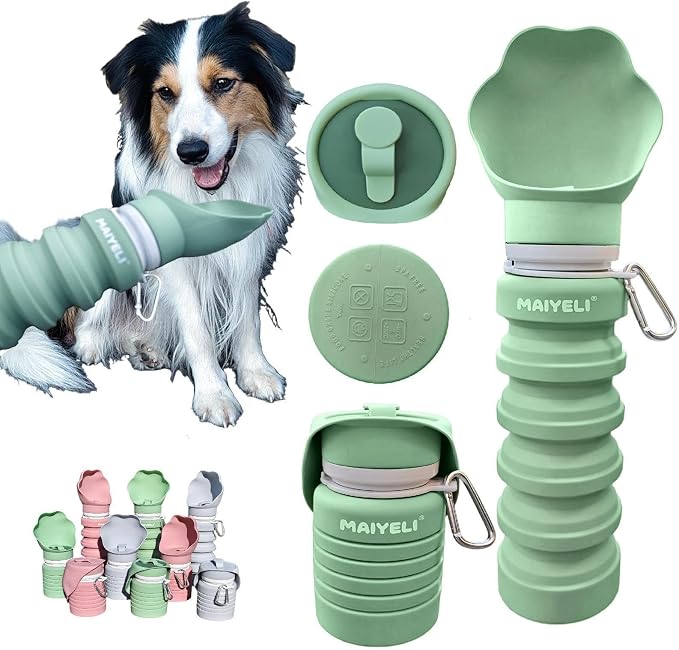 Collapsible & Portable Dog Water Bottle with Dispenser for Walking, Travel, and Outdoor, 9oz-17oz Leak-Proof Silicone Water Bottle for Dogs on The Go (Green) | Leak-proof collapsible dog water bottle expands from 9oz to 17oz for easy hydration on walks... by Unknown