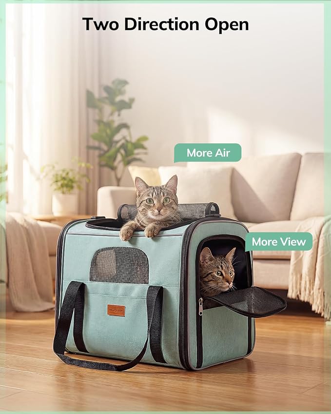 Morpilot Pet Carrier for Large Cats, Puppies & Small Dogs Up to 20lbs | Escape-Proof with Locking Zippers, Dual-Sided Cushion, Safety Buckle for Car & Vet Travel, Includes Foldable Bowl (Green) - Image 8
