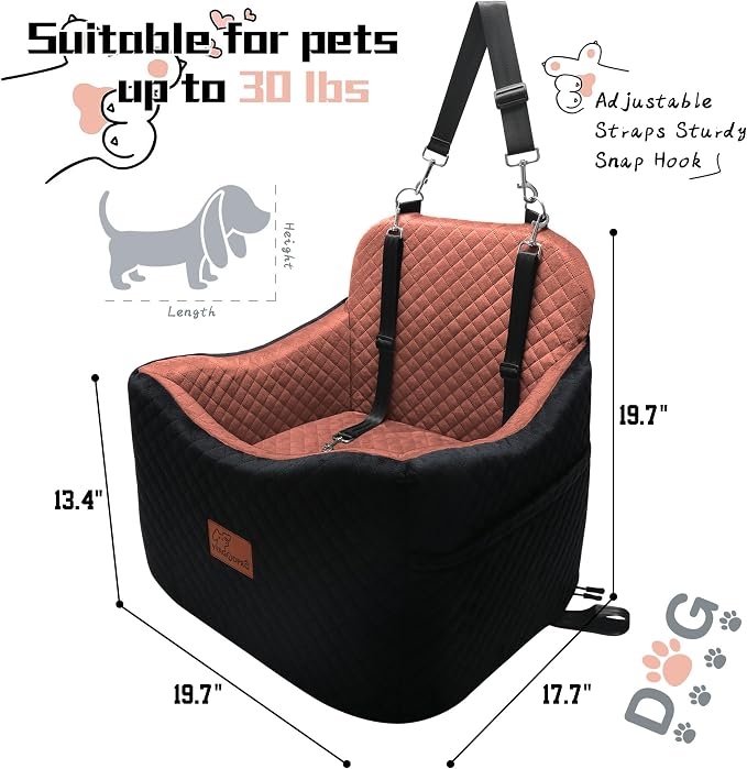 Dog Car Seat for Small/Medium Dogs,Pet Booster Seat with Harness,Memory Foam and Velvet,Safety Comfy Car Travel Pets Carrier,Interior Elevate,Washable and Detachable,Storage Pocket.(H-Black/Brown) - Image 2