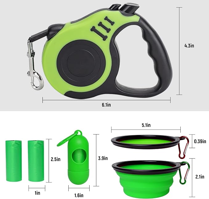 Retractable Dog Leash Automatic Telescopic Tractor Dog Tape | Pet Tape 10/16 FT Durable and Convenient, with Folding Bowl, Dispenser, Rubbish Bags, Suitable for Small and Medium Dogs - Image 2