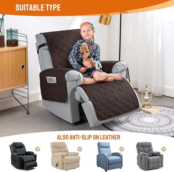 VANSOFY 100% Waterproof Recliner Chair Covers, Recliner Cover Non-Slip Dog Chair Cover Furniture Protector Washable Slipcover with Pocket, Elastic Straps for Pets, Dogs(Chocolate, 25") - Image 5