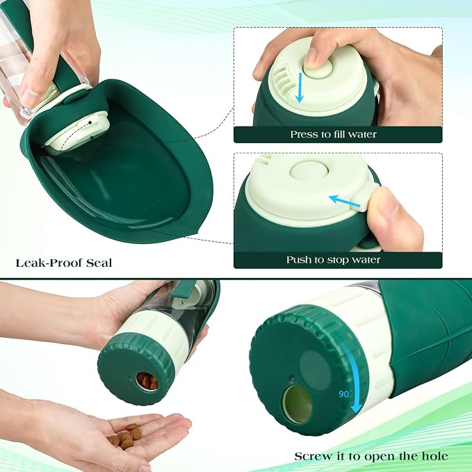 TIOVERY Upgraded Dog Water Bottle, Portable Dog Cat Puppy Pet Water Dispenser Feeder with Drinking Cup and Food Container Leak Proof for Outdoor Walking, Travel, Hiking 12OZ - Image 4