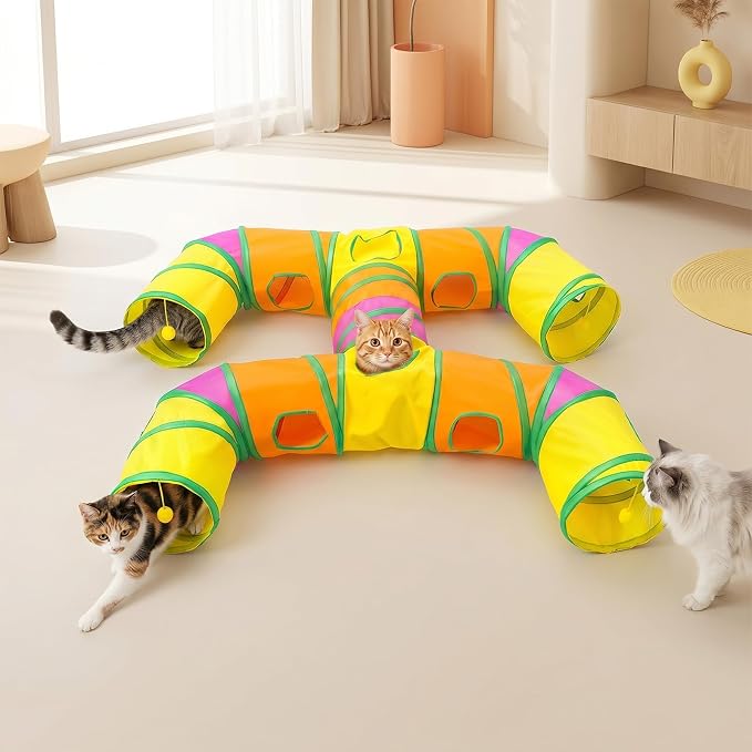 1 Pack Cat Tunnels for Indoor Cats, Foldable Cat Tunnels for Indoor Cats, Large Cat Play Tunnel with Play Ball & Peephole, Tear-Resistant Polyester Pet Tube for Kittens Puppies Rabbits - Image 8