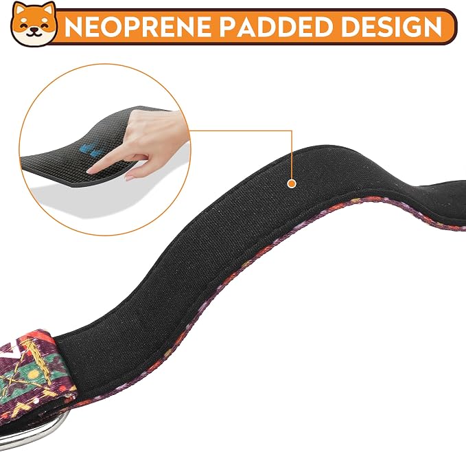 Reflective Dog Collar, Adjustable Neoprene Padded,Retro Geometric Flowers,M | Breathable Nylon for Medium Dogs,Tear-Resistant Webbing,Chafe‑Free on Walks and Hikes,Metal D-Ring,Night Safety - Image 4