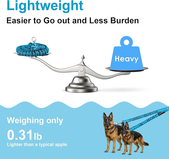 MingXpet 2 Dog Leash, Dog Leash for 2 Dogs, 360° Swivel No Tangle Double Walking Training Leashes for Small Dogs, Comfortable Shock Absorbing Reflective Bungee, Blue - Image 6