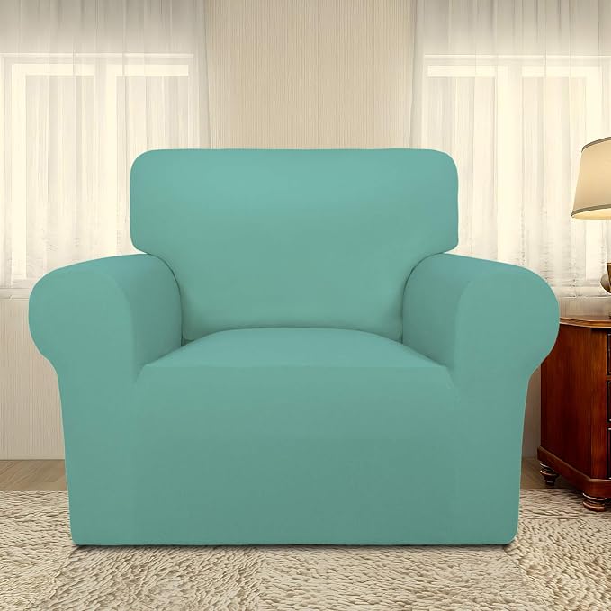 PureFit Super Stretch Chair Covers Fleece Couch Covers for Sofa Cyan | 1-Piece Spandex Couch Cover Soft Couch Protector, Sofa Cover Washable with Non Skid Foam and Elastic Bottom for Kids, Dogs - Image 2