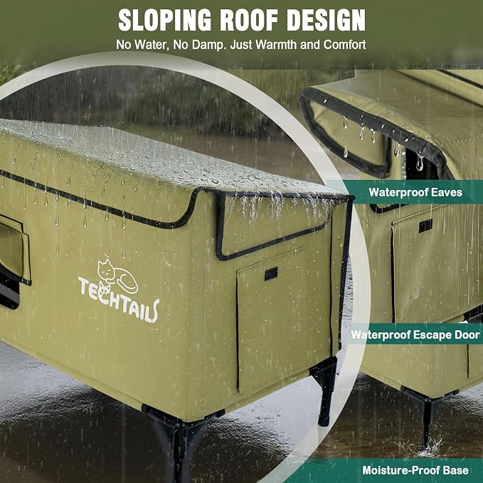 Large Heated Outdoor Cat House for Outside Winter, Insulated Weatherproof Cat Shelter with Slanted Roof, Escape Door & Heating Pad, Elevated Kitty Bed Feral Cat House for Outdoor Cats Stray Barn Cat - Image 5