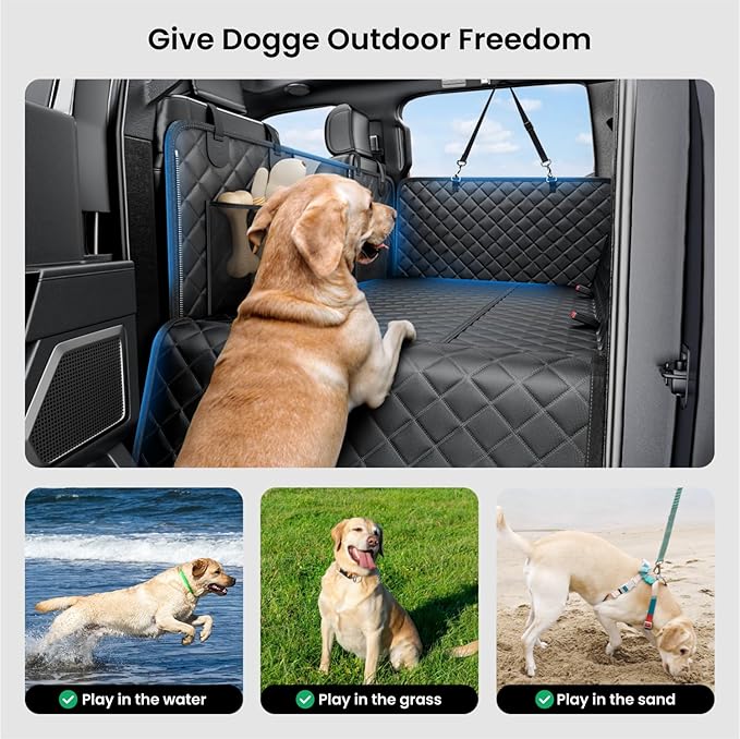 REEVAA Dog Truck Seat Cover for Back Seat, Hard Bottom, XL, Black | 450 lbs Extender, 45% More Space for 2-4 Large Dogs, Waterproof, Zippered Mesh Window, Fits Crew Cab Trucks & Large SUVs - Image 5