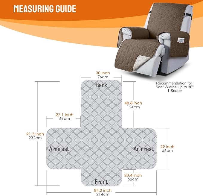 VANSOFY 100% Waterproof Recliner Chair Covers, Recliner Cover Non-Slip Dog Chair Cover Furniture Protector Washable Slipcover with Pocket, Elastic Straps for Pets, Dogs(Brown, 30") | Non-Slip, Slipcover with Pocket, Furniture Protector, Elastic Straps,... - Image 6