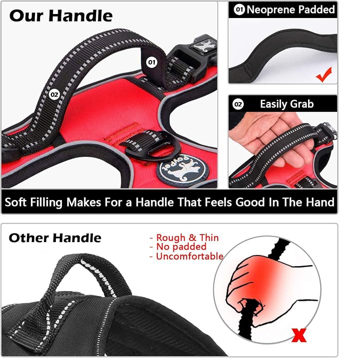 PoyPet No Pull Dog Harness Small with Front Clip & Neck Release Buckle | No Choke, Adjustable Vest, Reflective, Back Clip, Lockable, Soft Padded, Easy Control Handle for Walking Training, XS, Red - Image 3