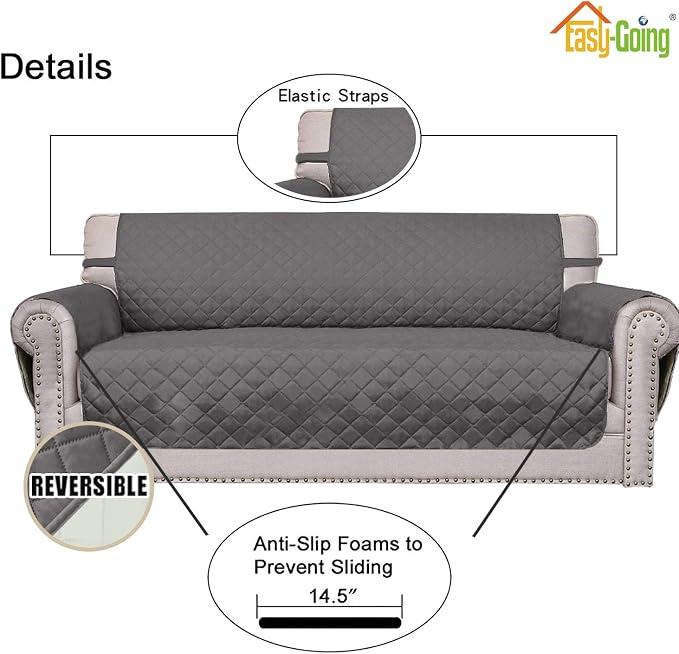 Easy-Going Reversible Couch Cover, 4 Seater Sofa, XX-Large Sofa, Gray/Ivory | Machine Washable Slipcover For Dogs, Water Resistant Furniture Mat For Living Room, Non-Slip Sofa Cover, Pet Friendly - Image 3