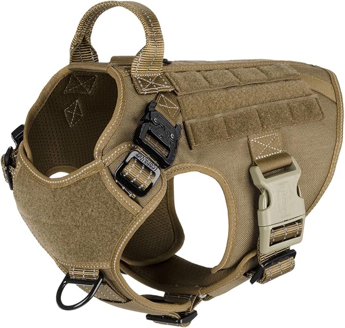 ICEFANG Tactical Dog Harness for Medium Dogs,Reflective No Pull Dog Vest | with Control Handle,Adjustable,Front Hook,2 Leash Clips,Soft Padded,MOLLE Panel,Brown,Medium by ICEFANGDIRECT