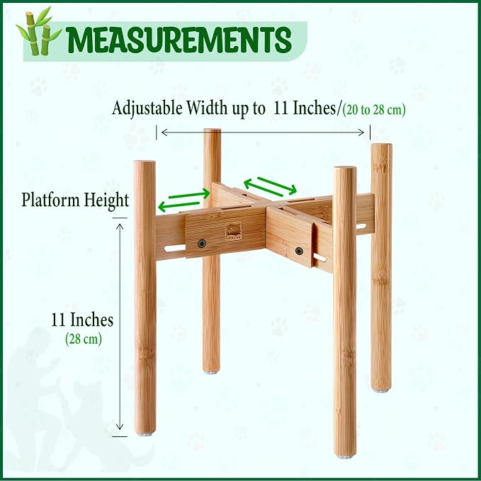 Dog Bowl Stand for Large Dogs - Adjustable, Easy Fold-Down | Use to Elevate Raise Dog Food, Water and Slow Feeder Bowls, Lock-Bolts and Tool Added, Foot-Padded, Bamboo Stand Only - Image 2