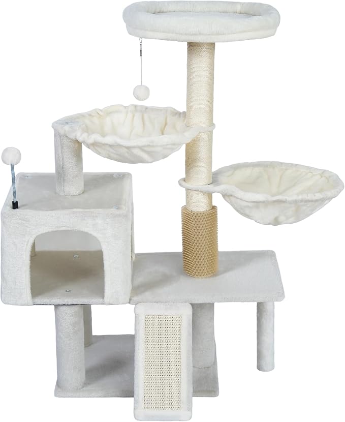 Smouatou Cat Tree with Cat Condo and Two Hammocks, Cat Tower with Scratching Posts and Scratching Pads Cat Toys, Beige by Unknown