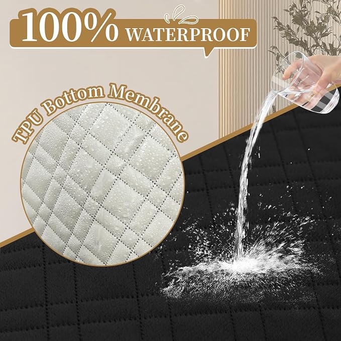 Velvet 100% Waterproof Loveseat Covers Washable Love Seat Couch Covers for 2 Cushion Couch Sofa Pet Friendly Sofa Slipcovers Dogs Furniture Protector with Pockets (Medium-XL, Black) - Image 2