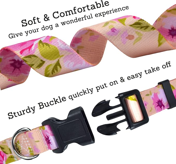 Mihqy Dog Collar for Small Dogs Puppy Cats, Fashion Design, Pink Rose,XS | Neck Fit 7.9"-11.8", Multiple Patterns，4 Sizes for Small Medium Large Dogs, Comfortable for Walks and Outdoor Hikes - Image 4