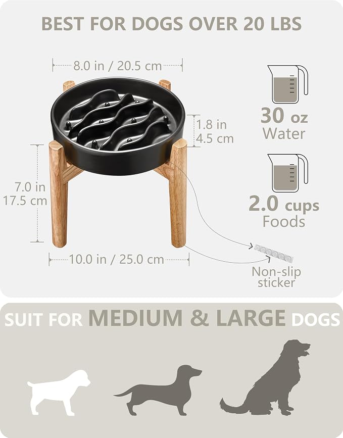 Ceramic Slow Feeder Dog Bowls Elevated, 2.0 Cups Dog Slow Feeder for Medium and Large Dogs, 30oz, 8in, Black - Image 5
