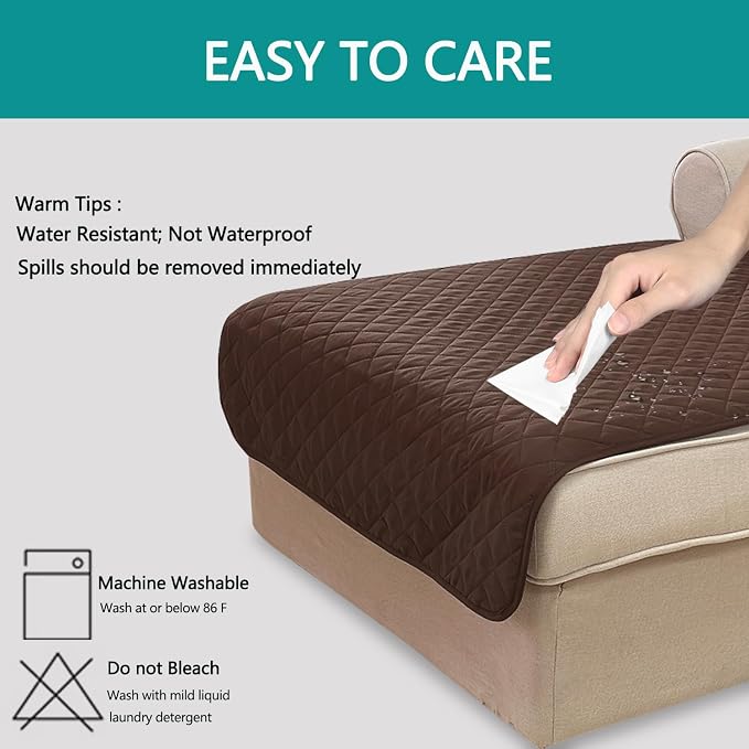 U-NICE HOME Sectional Couch Cover Chaise Lounge Cover, Chocolate | Washable, Pet Friendly, Elastic Straps, Water Repellent, Furniture Protector Mat - Image 3