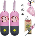 Dog Poop Bags Holder with LED Flashlight|Pet Waste Bags Dispenser for Leash|Doggie Potty Bags Container with Leak-proof Pet Trash Bags and Accessories (2 Holders 30 Bags, Pink) by YUCHIYA