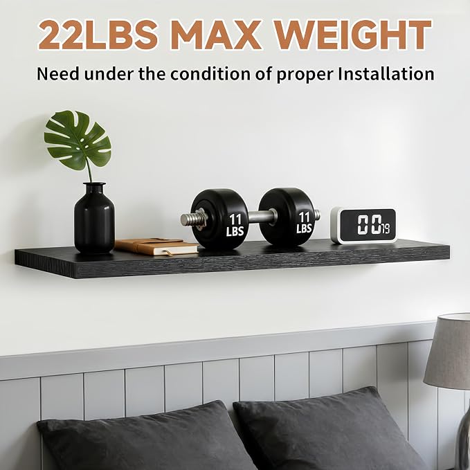 Easy Install Floating Shelves, Wall Mounted Wood Shelf,15.7 Inch | Hanging Shelf for Home Decor, Books and Storage, Small Organizer for Bedroom, Bathroom, Kitchen,Easy Floating Shelves ,Black - Image 4