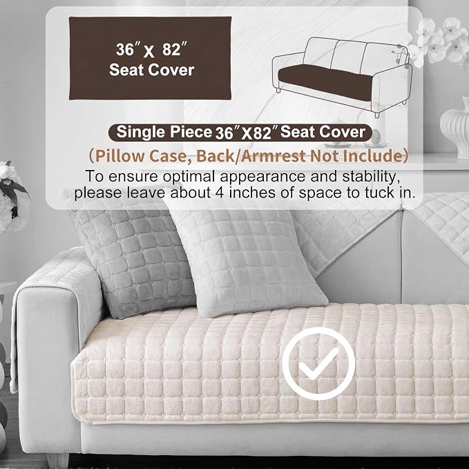 Velvet Washable Couch Cover for Pets Dogs, Non Slip Sectional Sofa Covers for 3 Cushion Couch Sofa L Sharped Sofa Slipcovers, Furniture Protector (1 PCS 36"x82",White) - Image 2