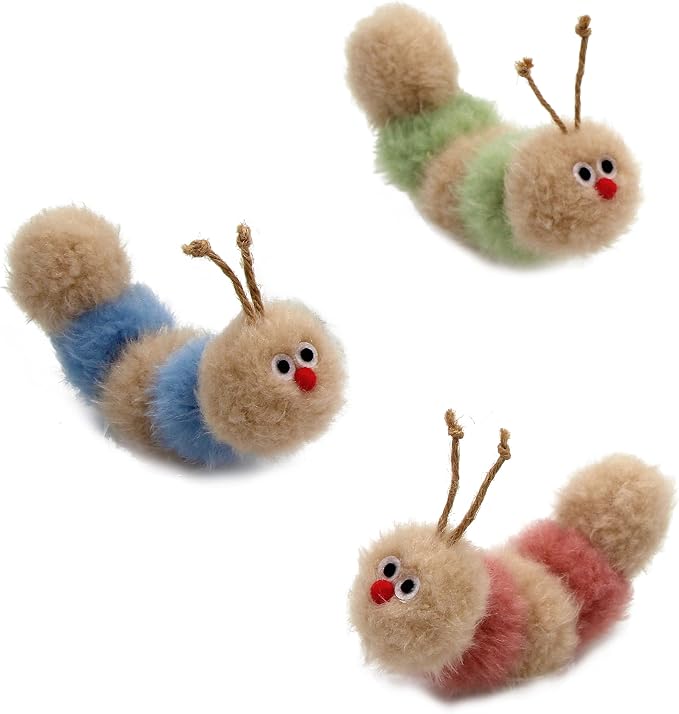 Jumpaws Interactive Natural Catnip Toy, with Rattle, Bite Resistant, for All Ages Indoor Cat, Shape of Caterpillar, Kitten Toy (Small/ 3 Pck/Cat Toy) by Jumpaws
