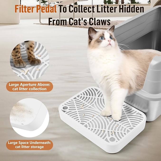 Cat Litter Box Step Non-Slip Cat Step with Filter Function,White | Double Layer Litter Box Ramp for Kitten & Elderly Cats, Litter Catcher for Automatic Cat Litter Box, Easy to Clean - Image 3